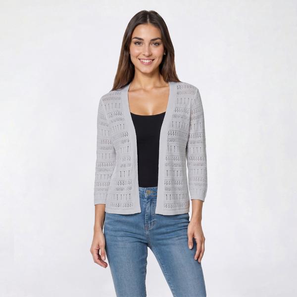 Womens 89th & Madison 3/4 Pointelle Open Front Cardigan